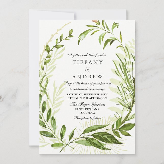 Forest Leaf Wreath Elegant Wedding Invitation (Front)