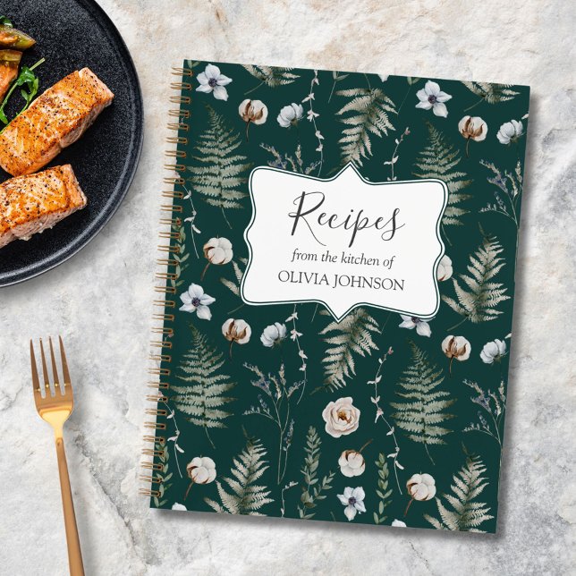 Forest Leaves Floral Botanical Recipe Cookbook Notebook (In situ)