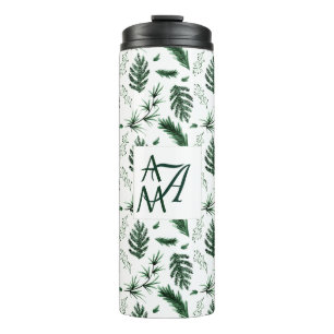 Forest Leaves Green Monogram 3 Initials Newlyweds Thermal Tumbler