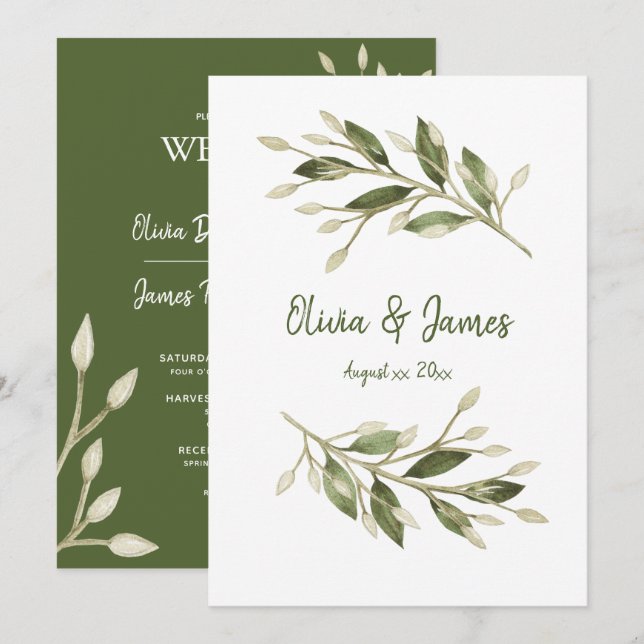 Forest Leaves, Greenery, Wedding Invitation (Front/Back)
