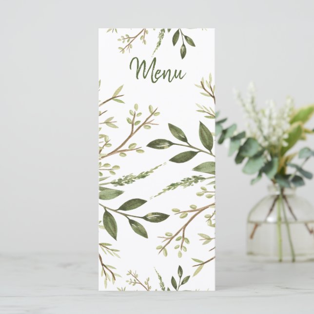 Forest Leaves Greenery Wedding Menu (Standing Front)