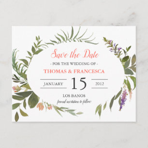 Forest Leaves Watercolor Save the Date Card