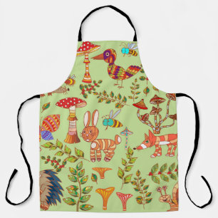 Forest Life: Vintage Flora Fauna Illustration Apron