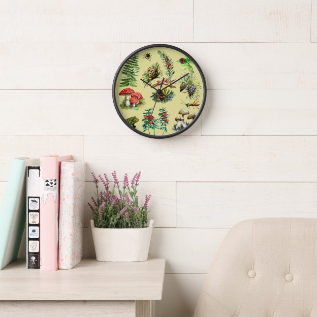 Forest life, watercolor painting, wild mushrooms clock (Reading Room)