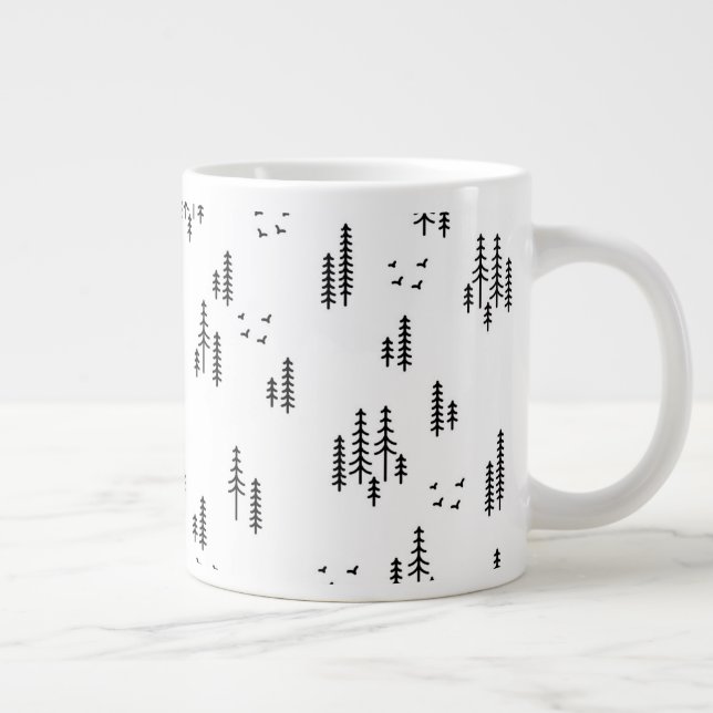 Forest Line Art Pattern Large Coffee Mug (Right)