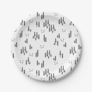 Forest Line Art Pattern Paper Plate