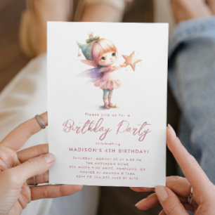 Forest Little Fairy Pink Birthday Party Invitation
