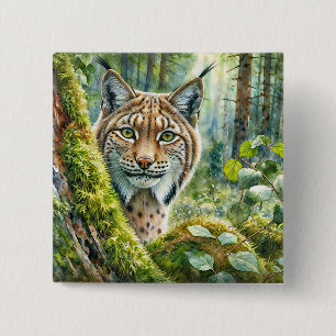 Forest Lynx Watercolor Art Button