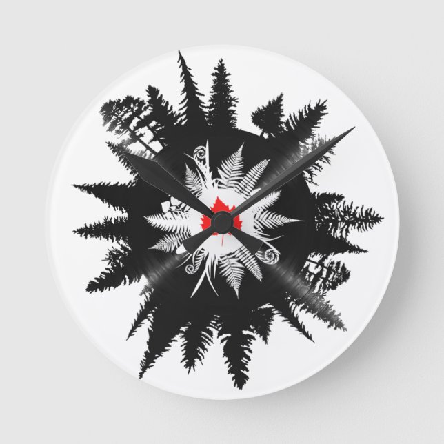 Forest Maple Plant Leaf Vinyl Records Tree Round Clock (Front)