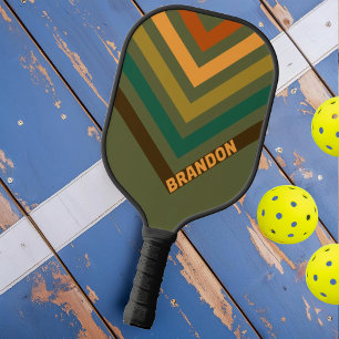 Forest Marsh Nostalgic Vintage Chevron with Name Pickleball Paddle