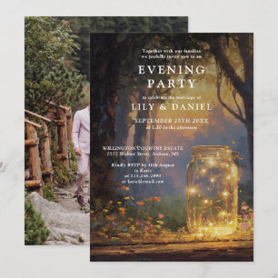Forest Mason Jar Wedding Evening Party Photo Invitation