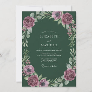 Forest Mauve Leafy Wedding Invitation
