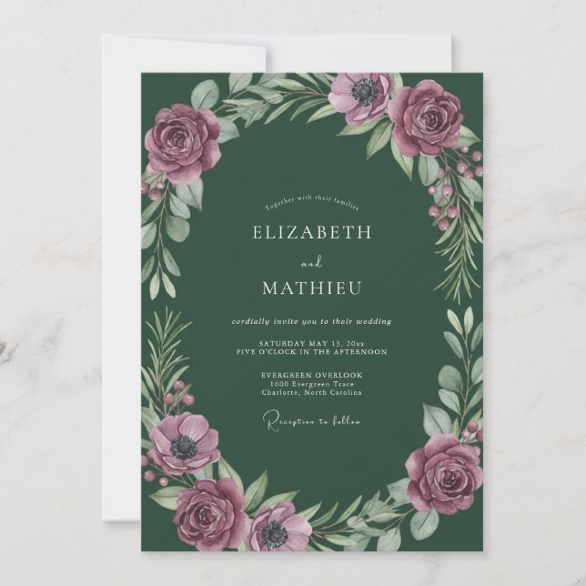 Forest Mauve Leafy Wedding Invitation (Front)
