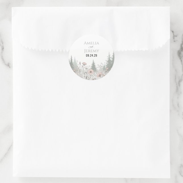 Forest Meadow Wedding Classic Round Sticker (Bag)