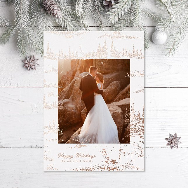 Forest Memories Rose Gold Foil Holiday Card (Creator Uploaded)