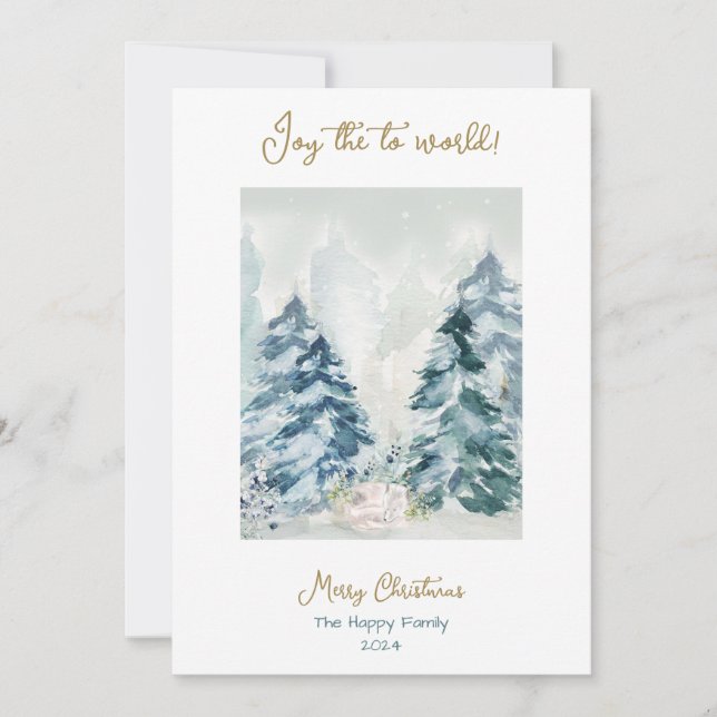  Forest Merry Christmas Watercolor  Holiday Card (Front)