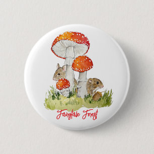 Forest mice and mushrooms 6 cm round badge