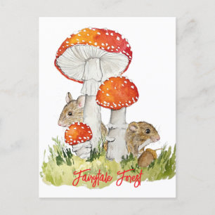 Forest mice and mushrooms postcard