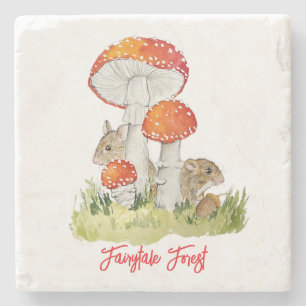 Forest mice and mushrooms stone coaster