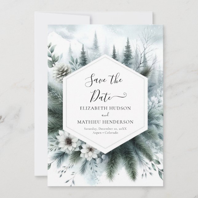 Forest Minimalist Mountain Wedding Save The Date (Front)