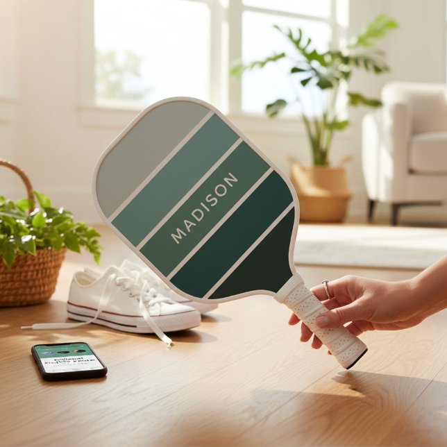 Forest Mist Colour Block Modern Personalised Name Pickleball Paddle (Creator Uploaded)