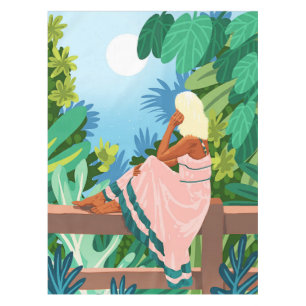 Forest Moon, Bohemian Woman Jungle Nature Tropical Tablecloth