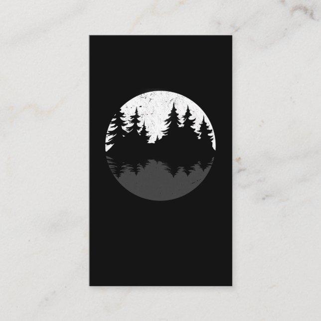 Forest Moon Reflection Trees Silhouette Business Card (Front)