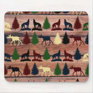 Forest Moose Wolf Wilderness Mountain Cabin Rustic Mouse Mat