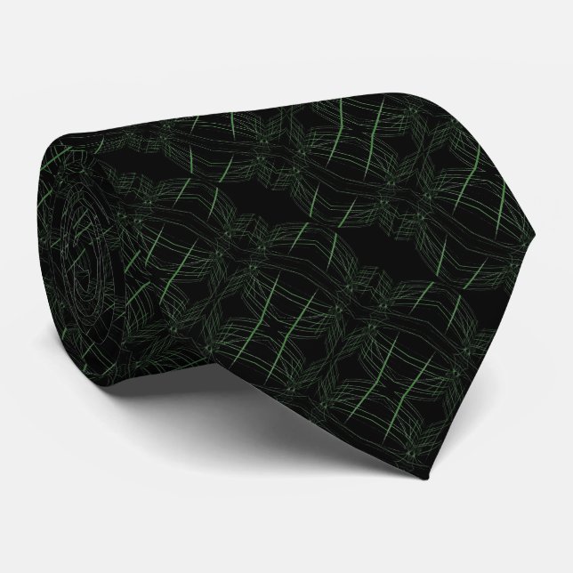 Forest Moss Green And White Crackle Lines On Black Tie (Rolled)
