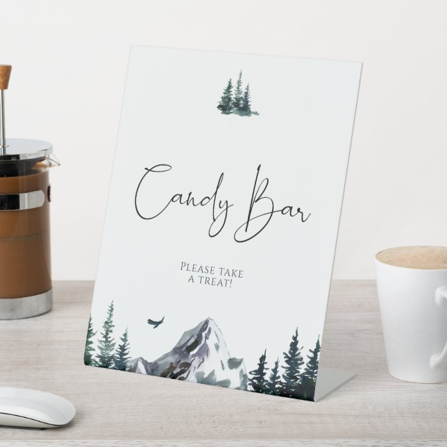 Forest Mountain Baby Shower Candy Bar Pedestal Sign (In SItu)