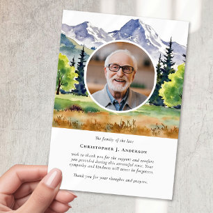 Forest Mountain Photo Sympathy Funeral Memorial Thank You Card