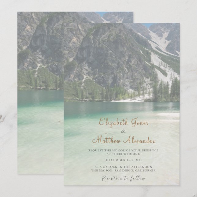 Forest Mountain Pine Trees Wedding Invitation (Front/Back)