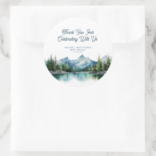 Forest Mountain Rustic Adventure Baby Shower  Classic Round Sticker