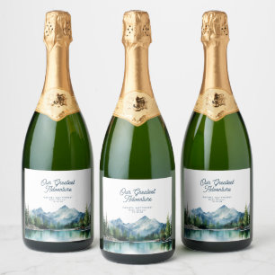 Forest Mountain Rustic Adventure Baby Shower  Sparkling Wine Label