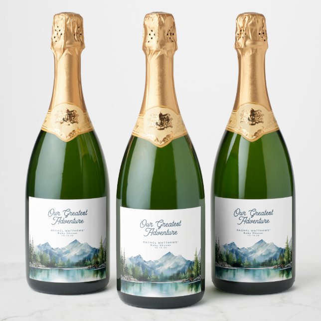 Forest Mountain Rustic Adventure Baby Shower  Sparkling Wine Label (Bottles)