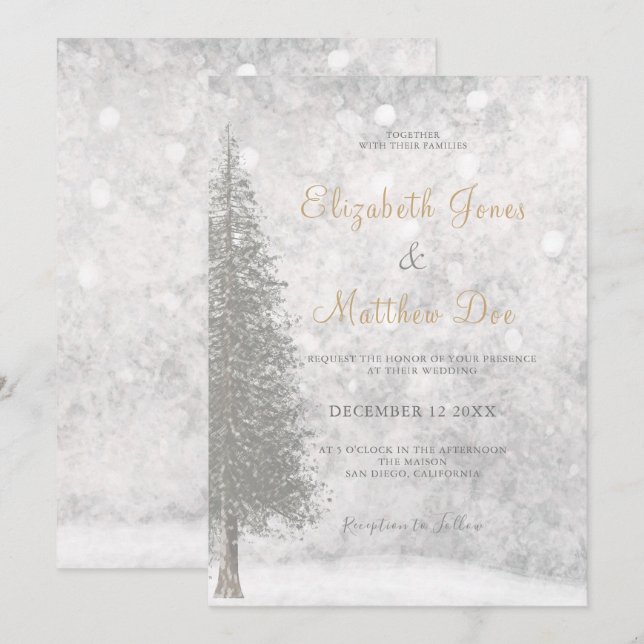 Forest Mountain Winter Pine Tree Wedding Invitation (Front/Back)