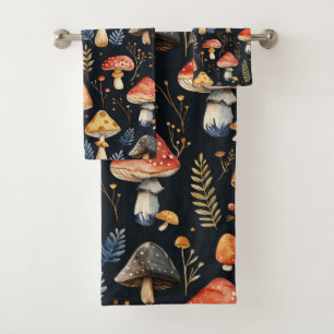 Forest Mushroom and Fern  Bath Towel Set