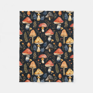 Forest Mushroom and Fern  Fleece Blanket