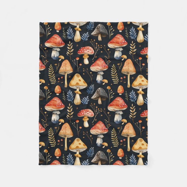 Forest Mushroom and Fern  Fleece Blanket (Front)