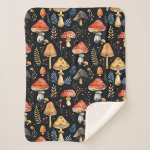 Forest Mushroom and Fern  Sherpa Blanket