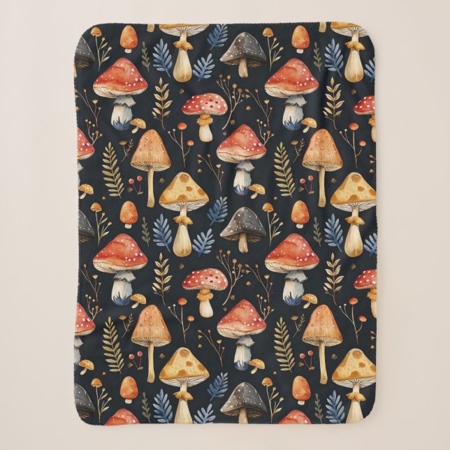 Forest Mushroom and Fern  Sherpa Blanket (Front)