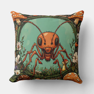 🐜 Forest Mushroom Ant Nature Decor 🌿 Cushion