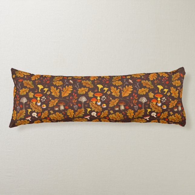 Forest mushrooms and autumn flora on brown body cushion (Front)