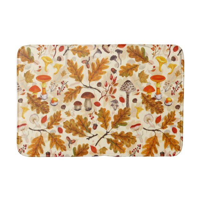 Forest mushrooms and autumn flora on cream bath mat (Front)