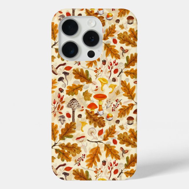 Forest mushrooms and autumn flora on cream Case-Mate iPhone case (Back)