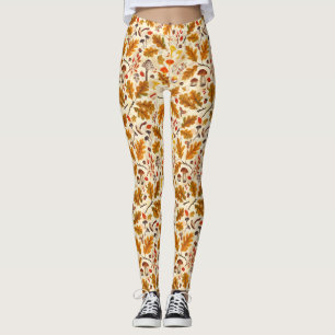 Forest mushrooms and autumn flora on cream leggings
