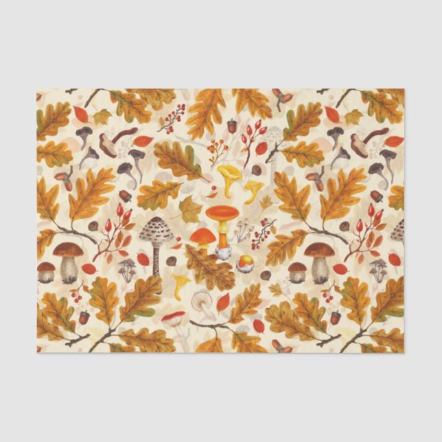 Forest mushrooms and autumn flora on cream tissue paper (Front)