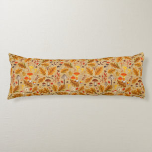 Forest mushrooms and autumn flora on ochre body cushion