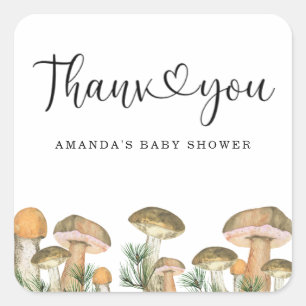 Forest mushrooms baby shower thank you  square sticker