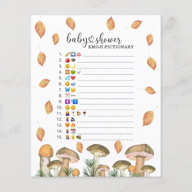 Forest Mushrooms - Emoji picture game baby shower (Front)